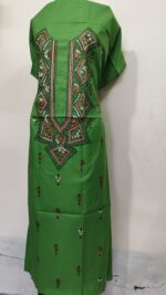 Pure Cotton Men’s Kurta | With Kantha Stitchwork — Unstitched Fabric (Green) - Image 3