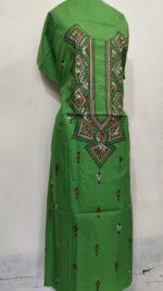 Pure Cotton Men’s Kurta | With Kantha Stitchwork — Unstitched Fabric (Green) - Image 2