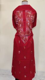 Pure Cotton Men's Kurta | With Kantha Stitchwork — Unstitched Fabric (Rich Red )