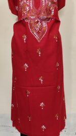 Pure Cotton Men's Kurta | With Kantha Stitchwork — Unstitched Fabric (Rich Red ) - Image 5