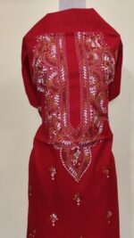 Pure Cotton Men's Kurta | With Kantha Stitchwork — Unstitched Fabric (Rich Red ) - Image 4