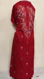 Pure Cotton Men's Kurta | With Kantha Stitchwork — Unstitched Fabric (Rich Red ) - Image 3