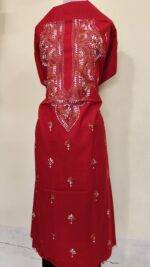 Pure Cotton Men's Kurta | With Kantha Stitchwork — Unstitched Fabric (Rich Red ) - Image 2