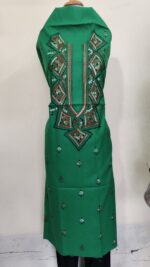 Pure Cotton Men’s Kurta | With Kantha Stitchwork — Unstitched Fabric (Forest Green)