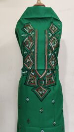 Pure Cotton Men’s Kurta | With Kantha Stitchwork — Unstitched Fabric (Forest Green) - Image 5