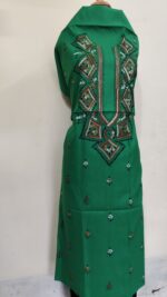 Pure Cotton Men’s Kurta | With Kantha Stitchwork — Unstitched Fabric (Forest Green) - Image 2