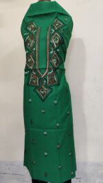 Pure Cotton Men’s Kurta | With Kantha Stitchwork — Unstitched Fabric (Forest Green) - Image 3