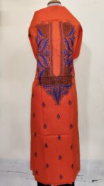 Pure Cotton Men's Kurta | With Kantha Stitchwork — Unstitched Fabric (Orange )