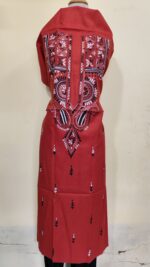 Pure Cotton Men’s Kurta – Unstitched Fabric with Kantha Stitch & Embroidery (Red)