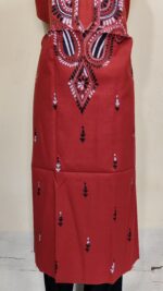 Pure Cotton Men’s Kurta – Unstitched Fabric with Kantha Stitch & Embroidery (Red) - Image 5