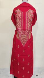 Pure Cotton Men’s Kurta – Unstitched Fabric with Kantha Stitch & Embroidery (Bold Red)