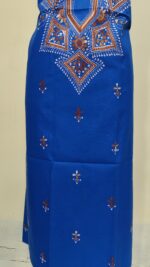 Pure Cotton Men’s Kurta – Unstitched Fabric with Kantha Stitchwork & Embroidery (Blue) - Image 5