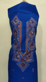 Pure Cotton Men’s Kurta – Unstitched Fabric with Kantha Stitchwork & Embroidery (Blue) - Image 4