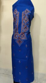 Pure Cotton Men’s Kurta – Unstitched Fabric with Kantha Stitchwork & Embroidery (Blue) - Image 3