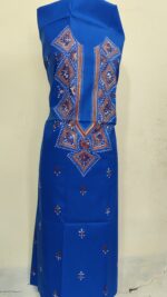 Pure Cotton Men’s Kurta – Unstitched Fabric with Kantha Stitchwork & Embroidery (Blue) - Image 2