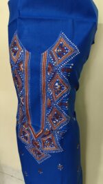 Pure Cotton Men’s Kurta – Unstitched Fabric with Kantha Stitchwork & Embroidery (Blue) - Image 6