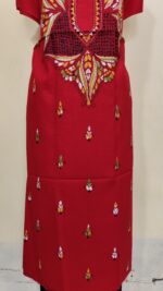 Pure Cotton Men’s Kurta – Unstitched Fabric with Kantha Stitchwork & Embroidery (Red) - Image 5