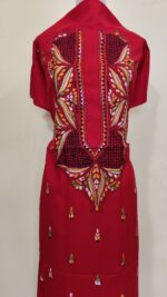 Pure Cotton Men’s Kurta – Unstitched Fabric with Kantha Stitchwork & Embroidery (Red) - Image 4