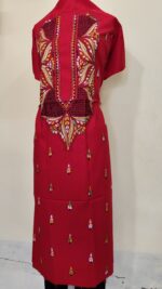 Pure Cotton Men’s Kurta – Unstitched Fabric with Kantha Stitchwork & Embroidery (Red) - Image 2