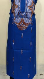 Pure Cotton Men’s Kurta – Unstitched Fabric with Kantha work (Blue Base) - Image 5
