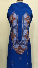 Pure Cotton Men’s Kurta – Unstitched Fabric with Kantha work (Blue Base) - Image 4