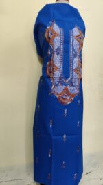 Pure Cotton Men’s Kurta – Unstitched Fabric with Kantha work (Blue Base) - Image 3