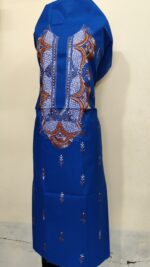 Pure Cotton Men’s Kurta – Unstitched Fabric with Kantha work (Blue Base) - Image 2