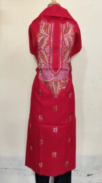 Pure Cotton Men’s Kurta – Unstitched Fabric with Kantha Stitchwork (Red)