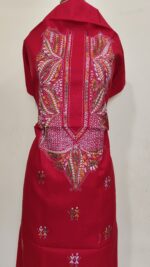 Pure Cotton Men’s Kurta – Unstitched Fabric with Kantha Stitchwork (Red) - Image 4