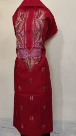 Pure Cotton Men’s Kurta – Unstitched Fabric with Kantha Stitchwork (Red) - Image 6