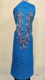 Pure Cotton Men’s Kurta – Unstitched Fabric with Kantha Stitchwork (Blue)
