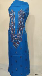 Pure Cotton Men’s Kurta – Unstitched Fabric with Kantha Stitchwork (Blue) - Image 5