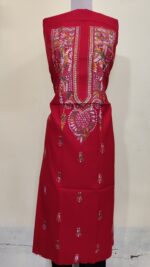 Pure Cotton Men’s Kurta – Unstitched Fabric with Kantha work (Red) - Image 3