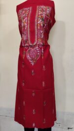 Pure Cotton Men’s Kurta – Unstitched Fabric with Kantha work (Red) - Image 4