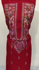 Pure Cotton Men’s Kurta – Unstitched Fabric with Kantha work (Red) - Image 2