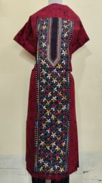 Pure Cotton Men’s Kurta – Unstitched Kantha Embroidery with Hand Batik Work (Maroon)