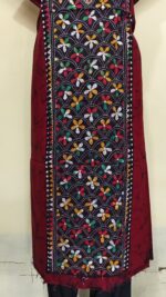 Pure Cotton Men’s Kurta – Unstitched Kantha Embroidery with Hand Batik Work (Maroon) - Image 5