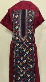 Pure Cotton Men’s Kurta – Unstitched Kantha Embroidery with Hand Batik Work (Maroon) - Image 4