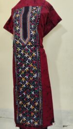 Pure Cotton Men’s Kurta – Unstitched Kantha Embroidery with Hand Batik Work (Maroon) - Image 2