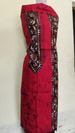 Pure Cotton Men’s Kurta – Unstitched Kantha Embroidery with Hand Batik Work (Red) - Image 4