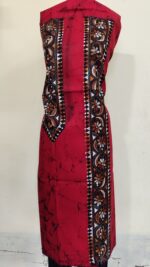 Pure Cotton Men’s Kurta – Unstitched Kantha Embroidery with Hand Batik Work (Red) - Image 3