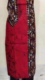 Pure Cotton Men’s Kurta – Unstitched Kantha Embroidery with Hand Batik Work (Red) - Image 2