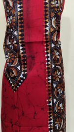 Pure Cotton Men’s Kurta – Unstitched Kantha Embroidery with Hand Batik Work (Red) - Image 5
