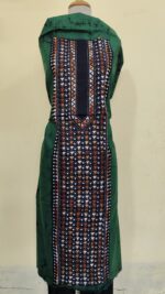 Pure Cotton Men’s Kurta – Unstitched Kantha Embroidery with Hand Batik Work (Forest green)