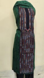 Pure Cotton Men’s Kurta – Unstitched Kantha Embroidery with Hand Batik Work (Forest green) - Image 5