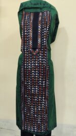 Pure Cotton Men’s Kurta – Unstitched Kantha Embroidery with Hand Batik Work (Forest green) - Image 3