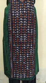 Pure Cotton Men’s Kurta – Unstitched Kantha Embroidery with Hand Batik Work (Forest green) - Image 6