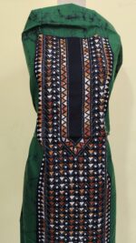 Pure Cotton Men’s Kurta – Unstitched Kantha Embroidery with Hand Batik Work (Forest green) - Image 2