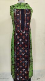 Pure Cotton Men’s Kurta – Unstitched Kantha Embroidery with Hand Batik Work (Green- Black)