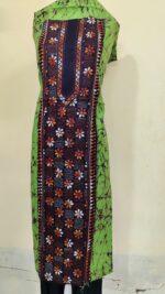 Pure Cotton Men’s Kurta – Unstitched Kantha Embroidery with Hand Batik Work (Green- Black) - Image 4